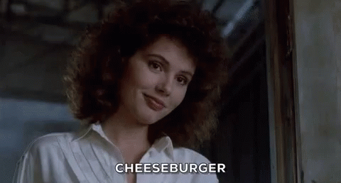 Geena Davis Cheese Burger GIF - Geena Davis Cheese Burger Happy GIFs