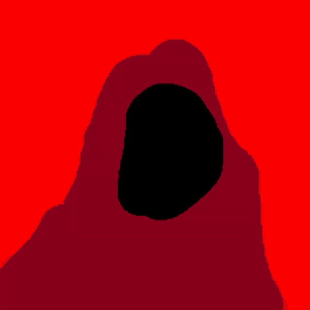 a pixel art drawing of a person with a hood and a black face
