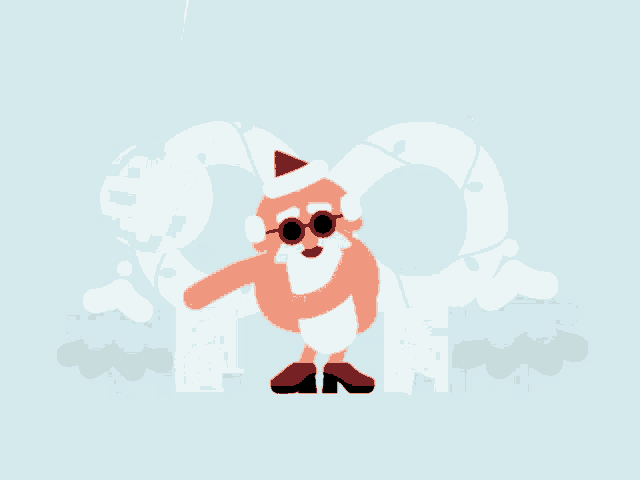 an illustration of santa claus wearing sunglasses and a hat