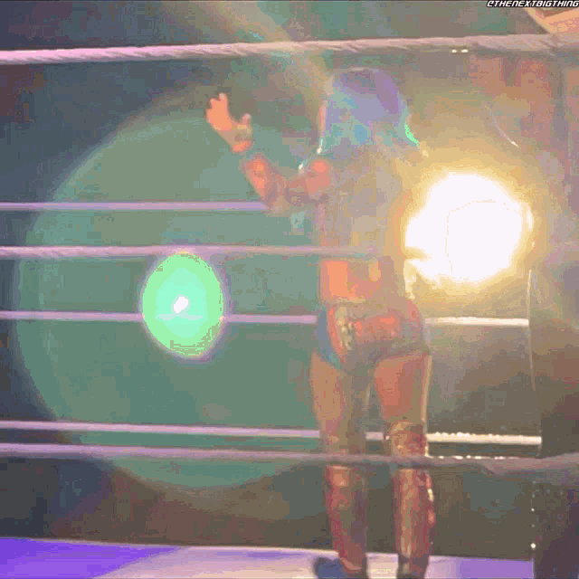 a woman in a wrestling ring with the hashtag #thenextthang