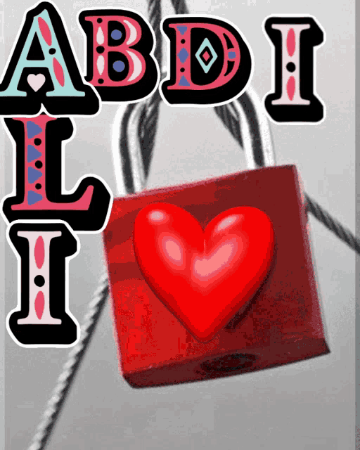 a picture of a red padlock with the name abdi written on it