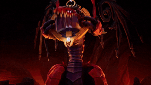 a video game scene with a giant monster in the background