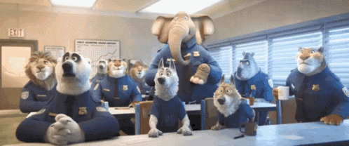 a group of zootopia characters are sitting around a table