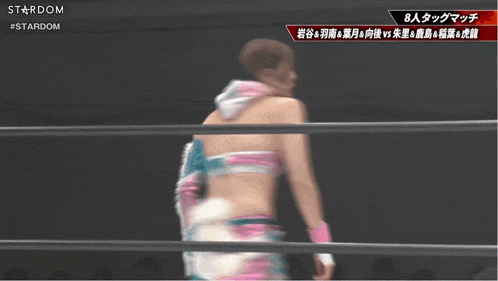 a blurry picture of a woman in a wrestling ring with the words stardom on the bottom