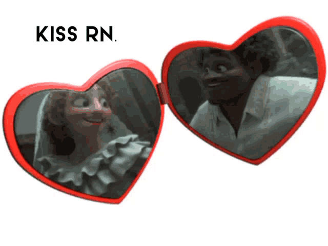 a couple of heart shaped mirrors with the words kiss rn