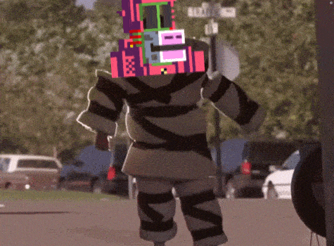a cartoon character is walking down a street with a sign that says elizabeth st