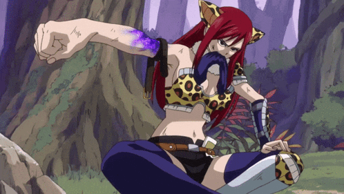 a cartoon of a woman with red hair and a leopard print top