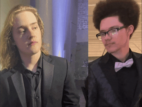 a man in a tuxedo and a man with glasses