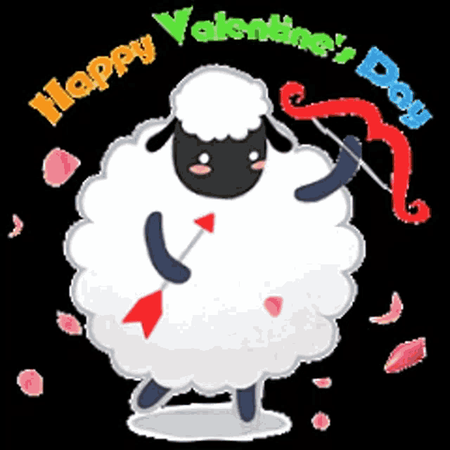 a sheep holding a cupid bow and arrow with the words happy valentine 's day written around it