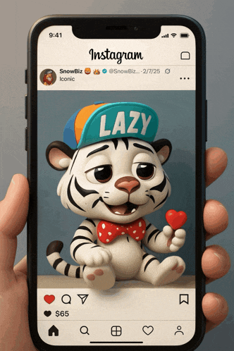 a person is holding a cell phone with a picture of a cartoon tiger on the instagram page