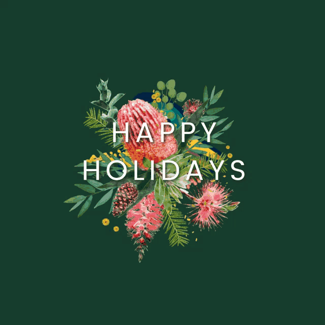a green background with a duck and flowers and the words happy holidays