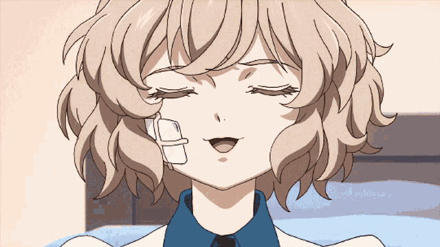 a cartoon girl with a bandage on her face
