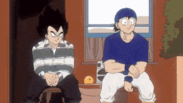 two cartoon characters are sitting next to each other