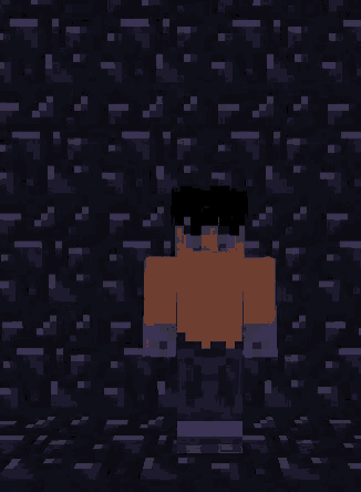 a minecraft character without a shirt is standing in front of a blue checkered background