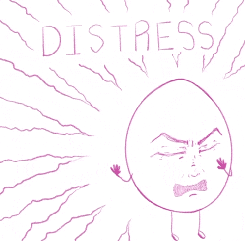 a drawing of an angry egg with the word distress written above it