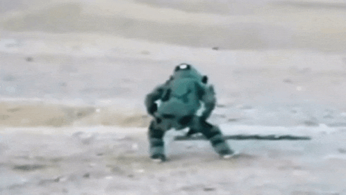 a toy frog is standing on its hind legs on a beach