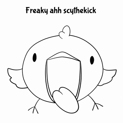 a black and white drawing of a bird with the words " freaky ahh scythekick " above it
