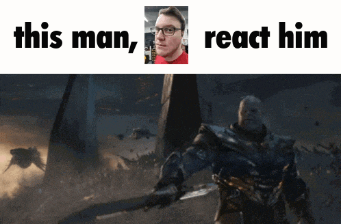 a picture of a man holding a sword with the words " this man react him " below it