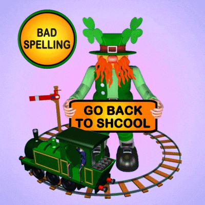a leprechaun holding an orange sign that says go back to school