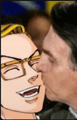 a man is kissing another man 's cheek while wearing glasses