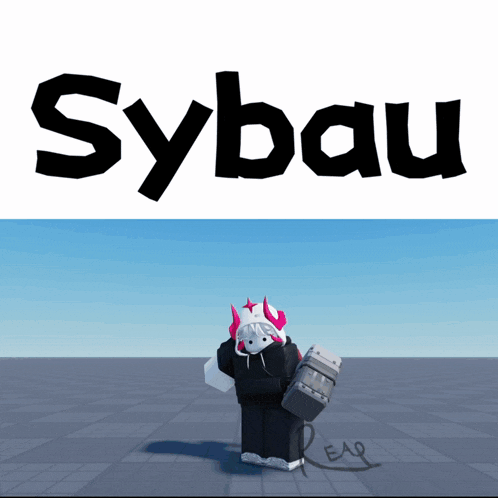 the word sybau is on a white background next to a character