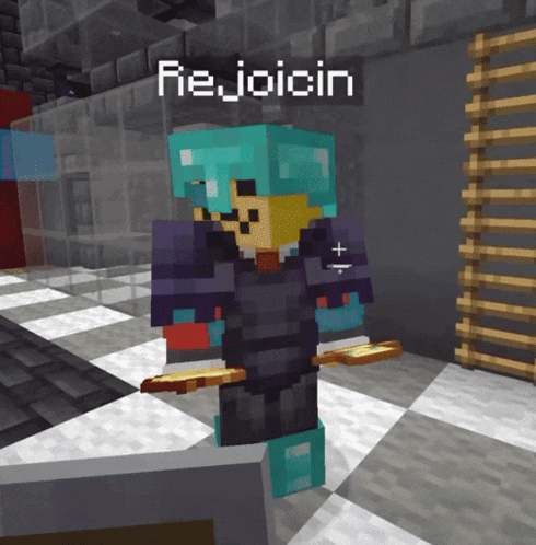 a minecraft character named rejoicin is holding a pizza