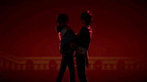 a couple of anime characters hugging each other
