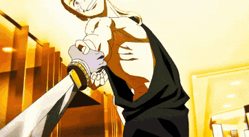 a cartoon of a man holding a sword in his hand