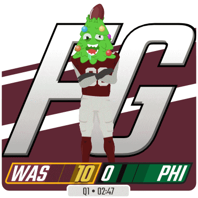 a football player with a christmas tree on his head and the score was 10 0 phi