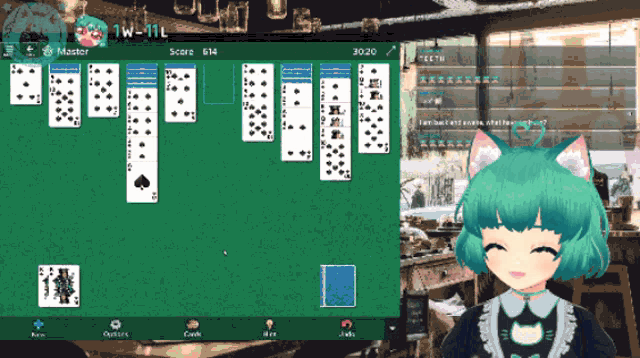 a game of solitaire is being played by a cat girl