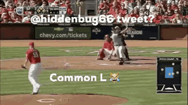 a screenshot of a baseball game with the caption " @ hiddenbug66 tweet ? common l "