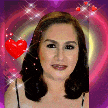 a woman 's face is surrounded by hearts and stars