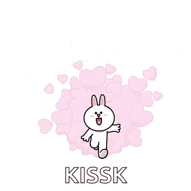 a cartoon rabbit is surrounded by hearts and kisses and says kissk .