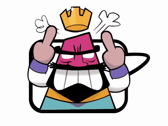 a cartoon of an angry king with a crown on his head giving the middle finger