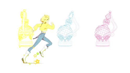 a drawing of a girl with yellow hair looking up