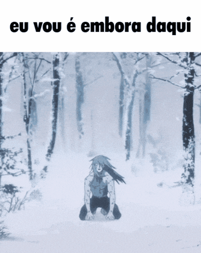 a picture of a person kneeling in the snow with the words eu vou e embora daqui below them