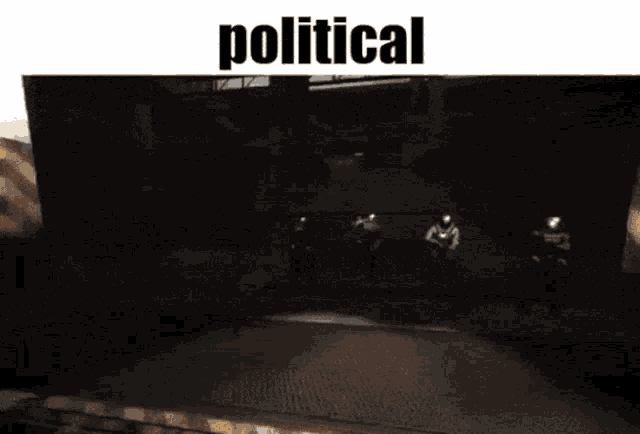 the word political is on a black background