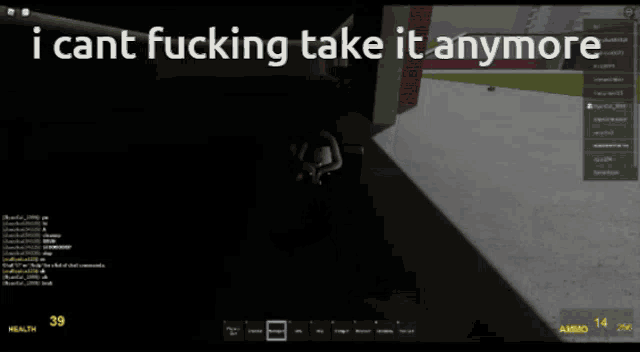 a screenshot of a video game with the words i cant fucking take it anymore