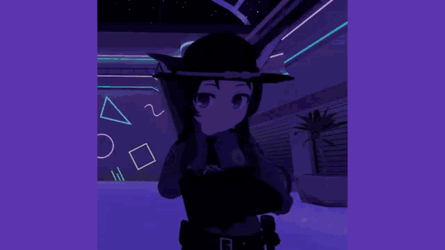 a cartoon character is standing in front of a neon sign