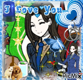 a picture of a girl with the words " i love you " written on it
