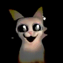 a cartoon cat with big eyes is standing next to a cartoon pig