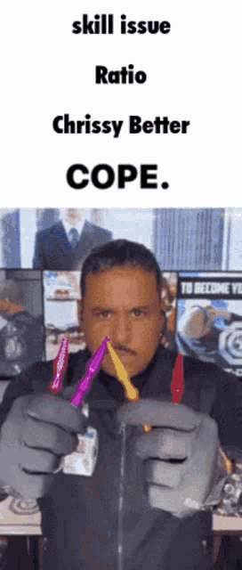 a man is holding a bunch of toothbrushes in his hands