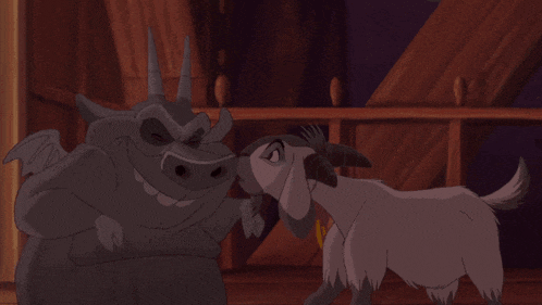 a cartoon of a goat and a dragon standing next to each other