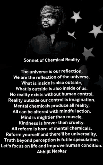 sonnet of chemical reality written by abhijit naskar with a picture of a man