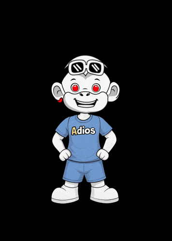 a cartoon character is wearing a blue shirt that says adios
