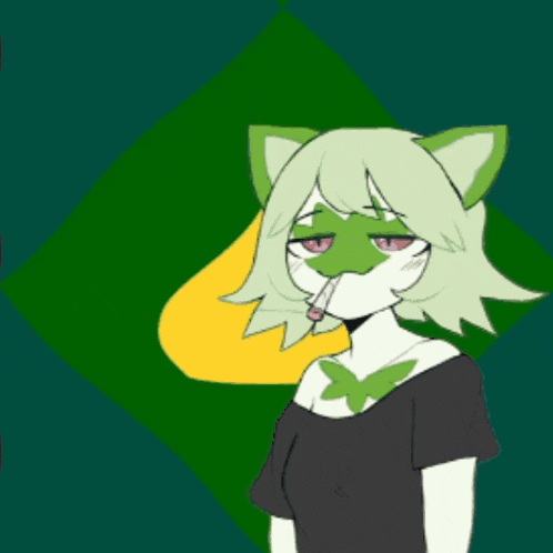 a cartoon drawing of a girl with a butterfly on her chest smoking a cigarette