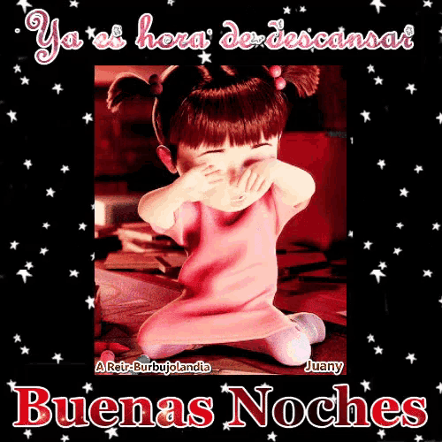 a picture of boo from monsters inc crying with the words buenas noches