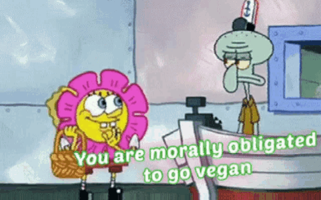 spongebob and squidward are talking to each other in a cartoon .