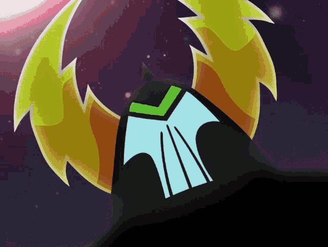 a cartoon drawing of a monster with a green arrow on its face