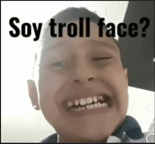 a boy with braces on his teeth is smiling with the words soy troll face below him